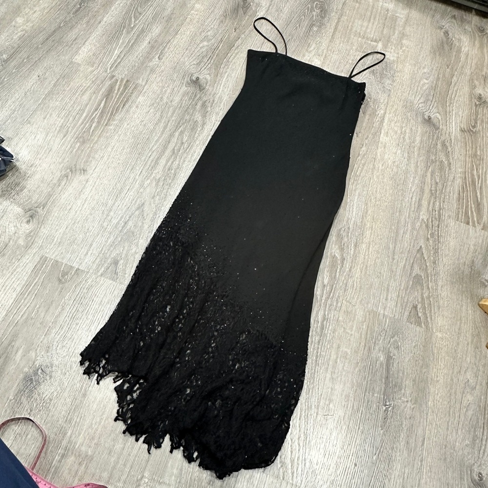 J‎ Ribkoff Couture Black Beaded Lace Asymmetrical Evening Gown Dress Womens 8